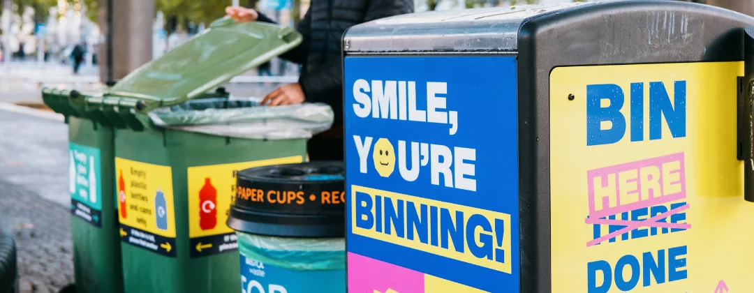 Four colourful bins from the Bristol's binning campaign