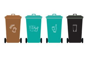 Four different coloured bins