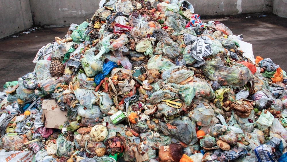A mound of bags of food waste