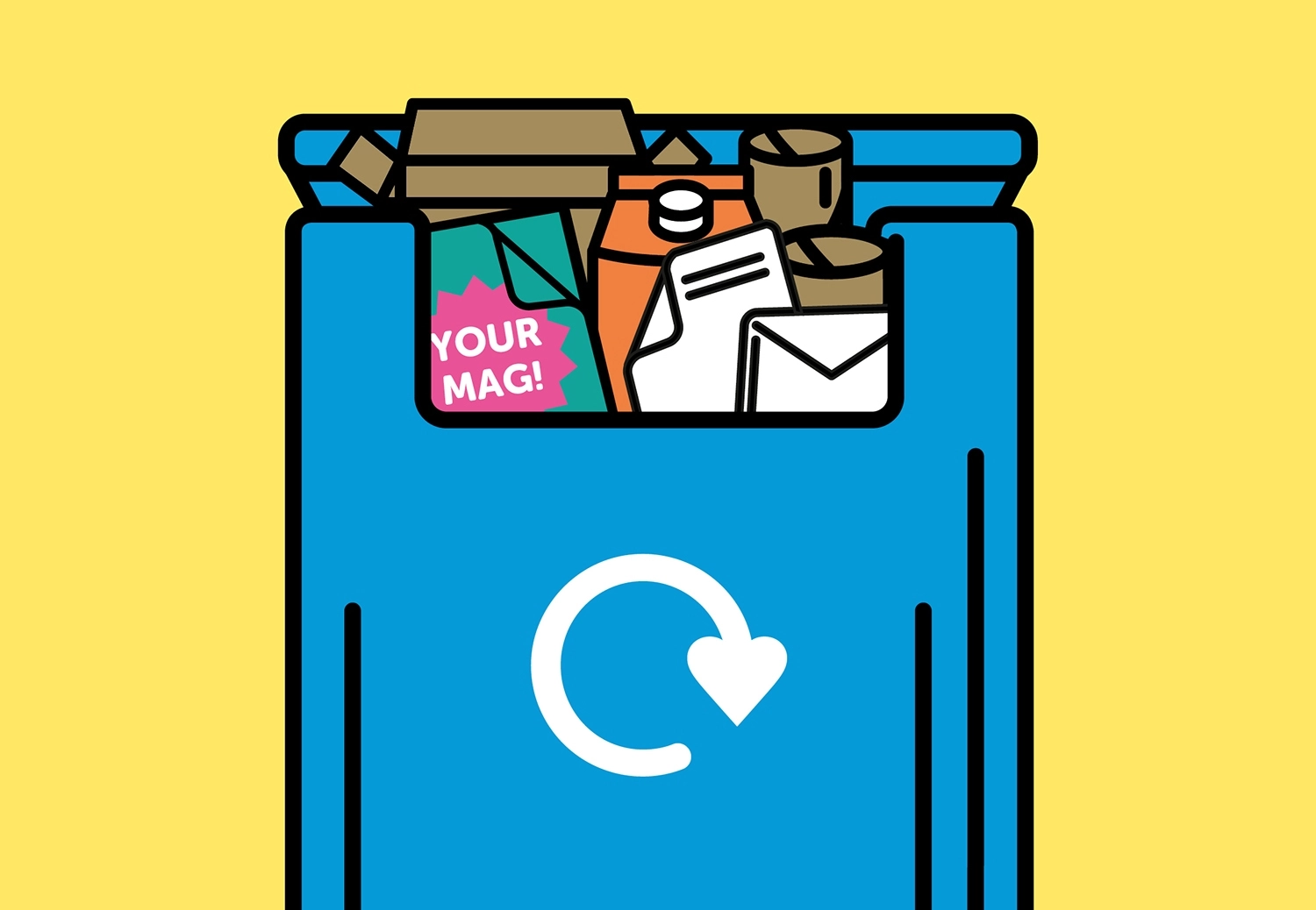 a blue recycling bag with paper, card and cartons inside