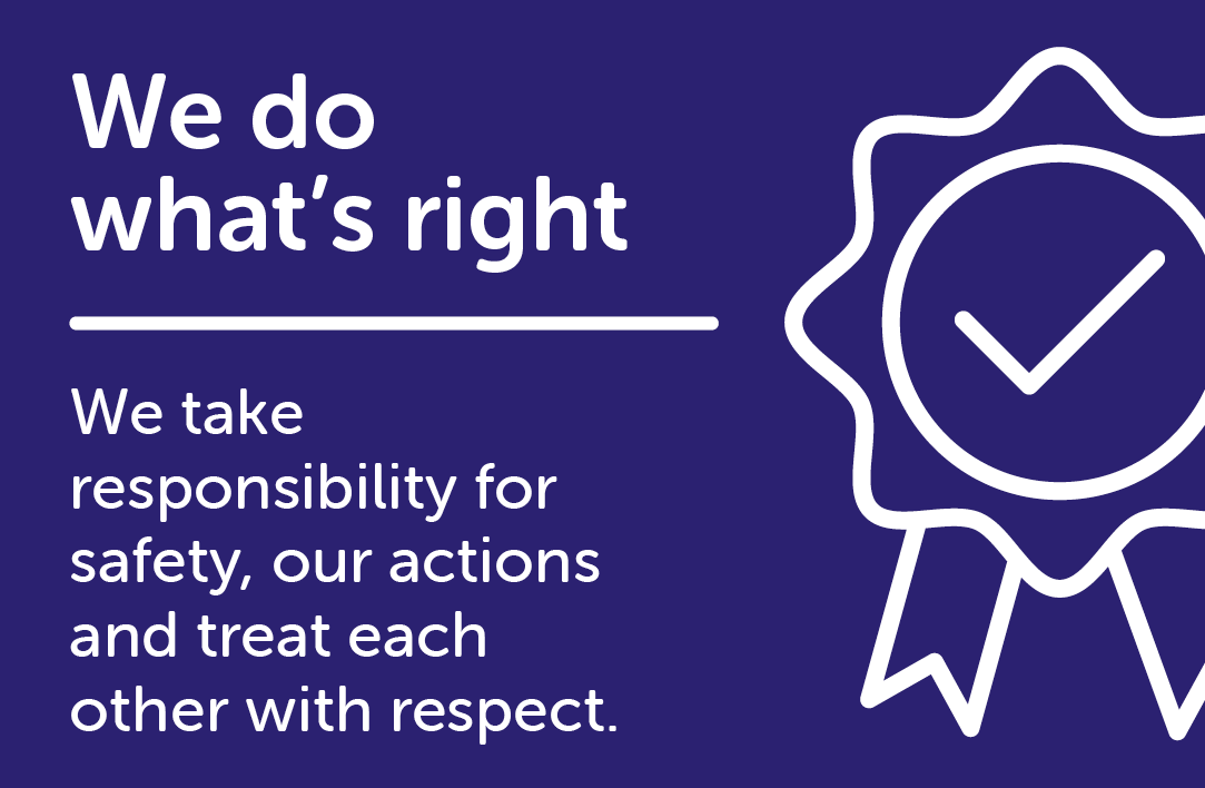 Our 'we do what's right' value icon showing a tick in the middle of a medal.