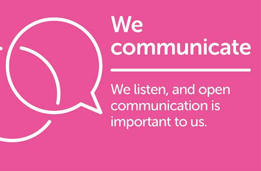 Our 'we communicate' value icon showing speech bubbles.