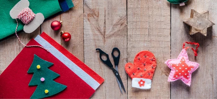 Handmade Christmas tree decorations made from felt