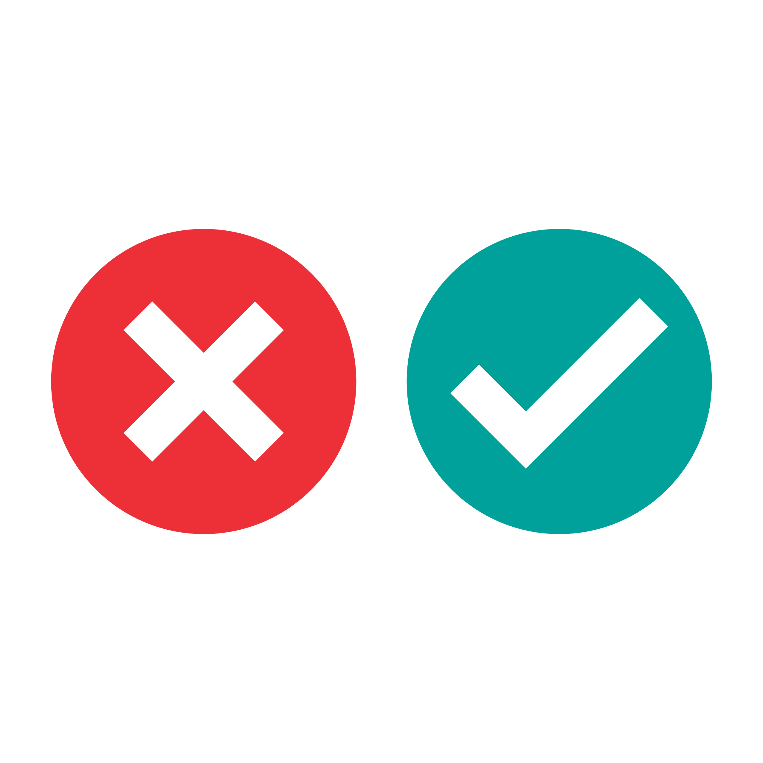 rRed cross and green tick