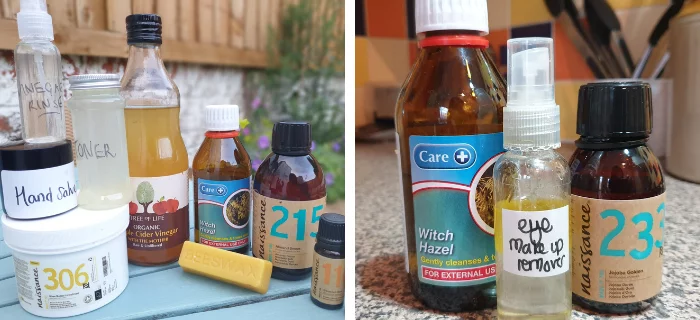 Selection of homemade health and hygiene products