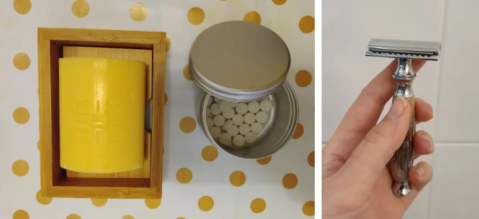 Soap, toothpaste tablets and a reusable razor