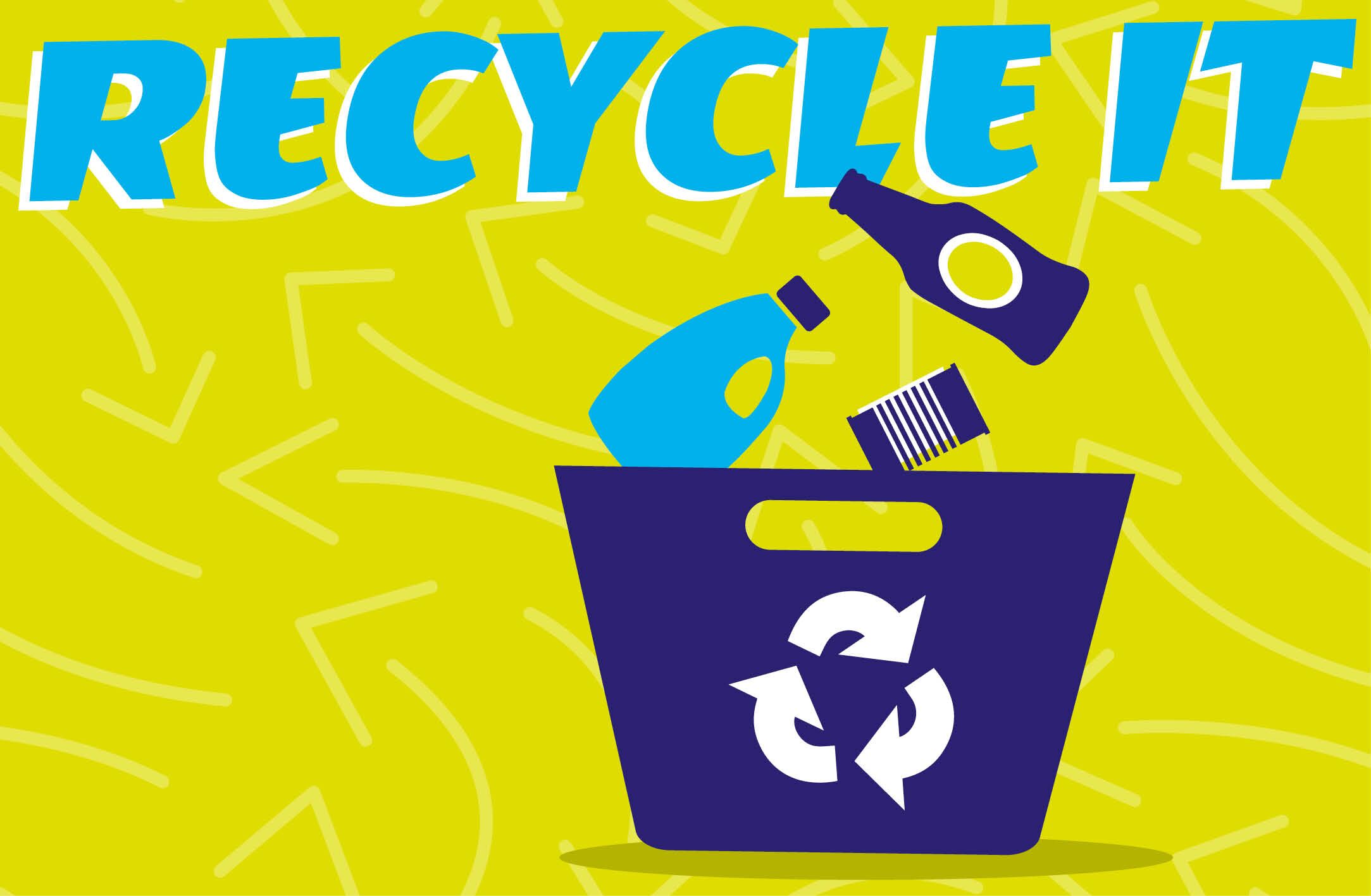 A students on the move illustration of the words 'recycle it'