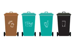 Four different coloured bins