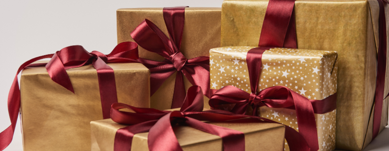 Pile of wrapped-up Christmas gifts