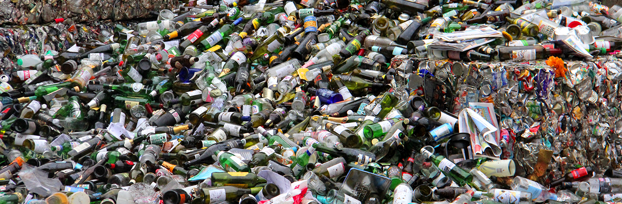 A large pile of empty glass bottles at the bristol Waste recycling transfer station