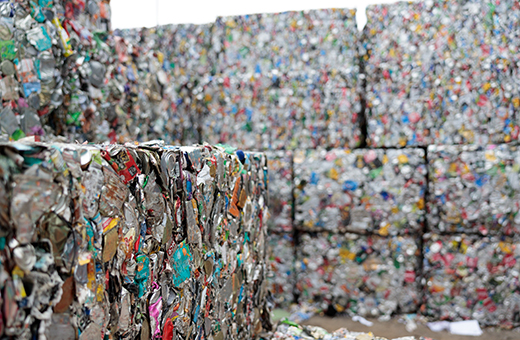 Bales of cans for recycling