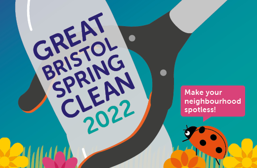 Great Bristol Spring Clean image with littler pick and ladybird saying make your neighbourhood spotless
