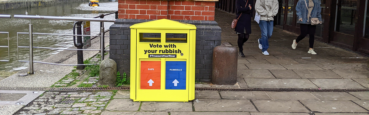 Yellow ballot bin on Bristol harbour