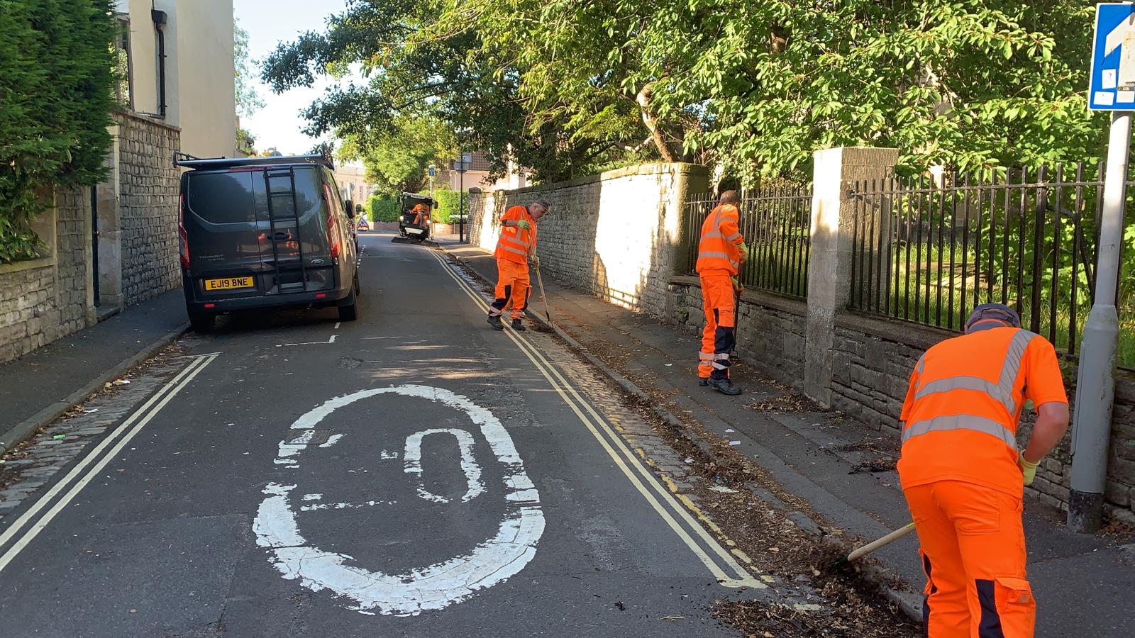 Bristol Waste Big Tidy crew cleaning a pavement in Bedminster