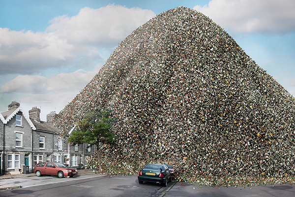 Bristol's litter mountain compared to a residential street.