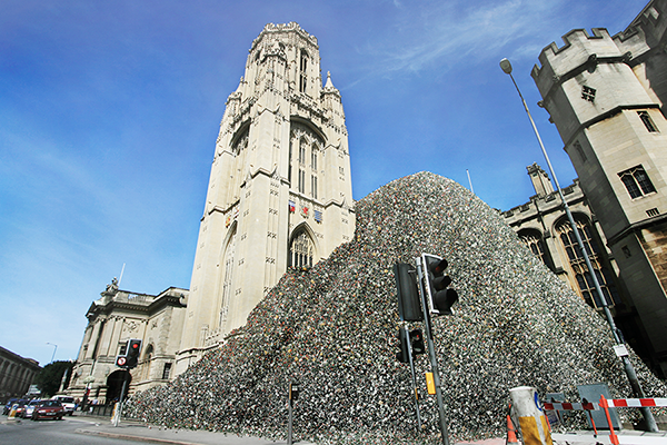 Bristol's litter mountain compared to Wills Memorial Building.