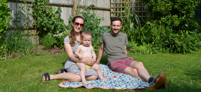A photo of Waste Nothing Challenge participant Tom in the garden with his family.