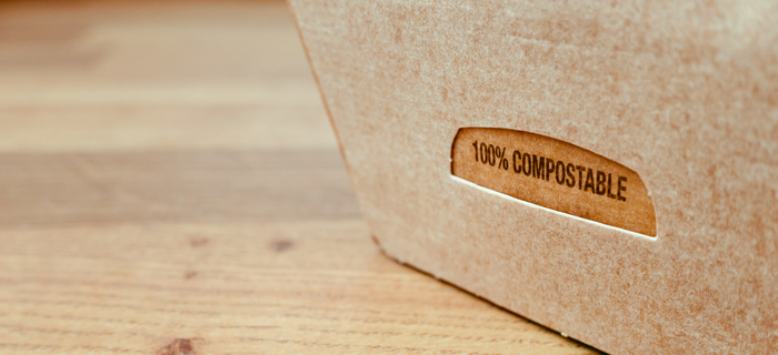 Close up of a compostable packaging box