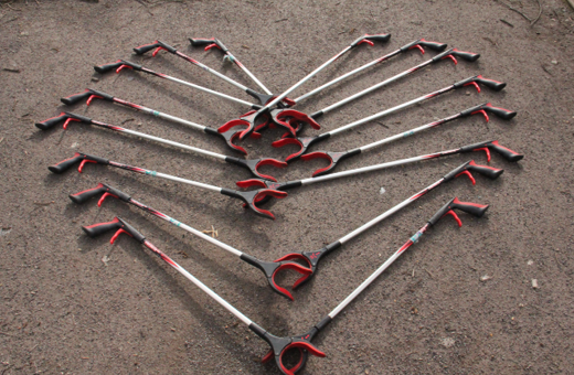 Litter picking sticks in the shape of a heart