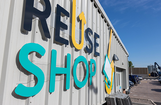 The side of the Reuse Shop in Hartcliffe Way
