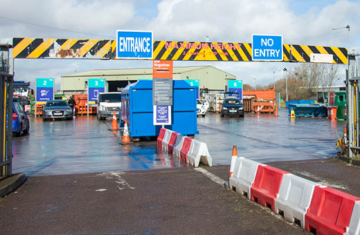 The entrance to a recycling centre with a hight restriction of 2.4 meters