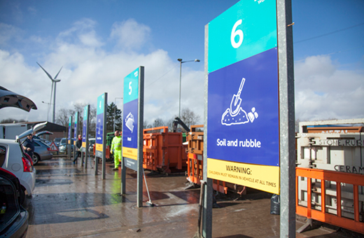 Recycling centre sign saying soil and rubble