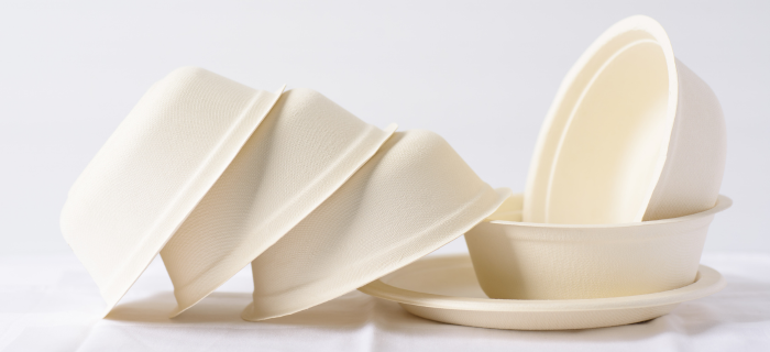 A stack of compostable bowls