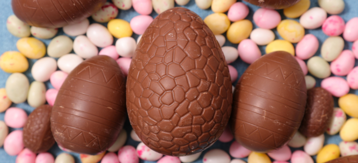 Unwrapped chocolate Easter eggs