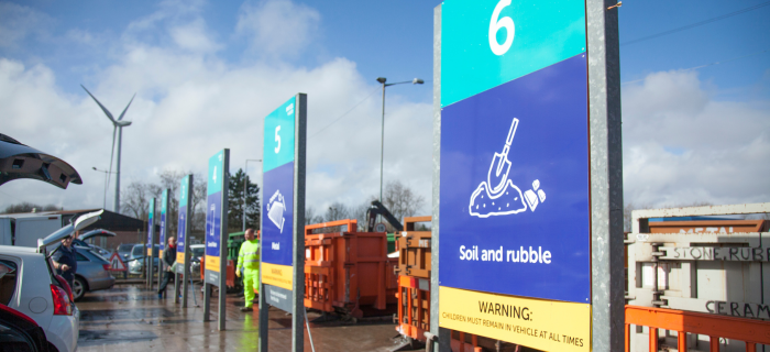 Signs at the Avonmouth recycling centre.