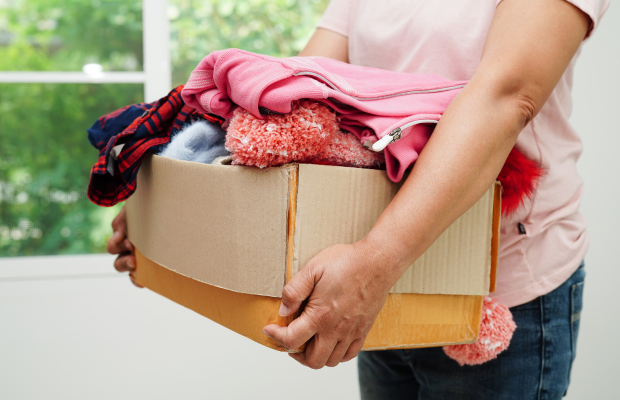 Donations in a cardboard box