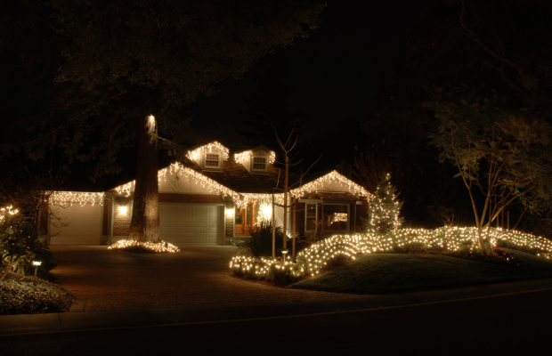 House with christmas lights turned on