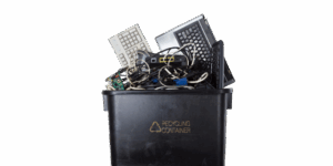 Recycling bin filled with old IT equipment recycling